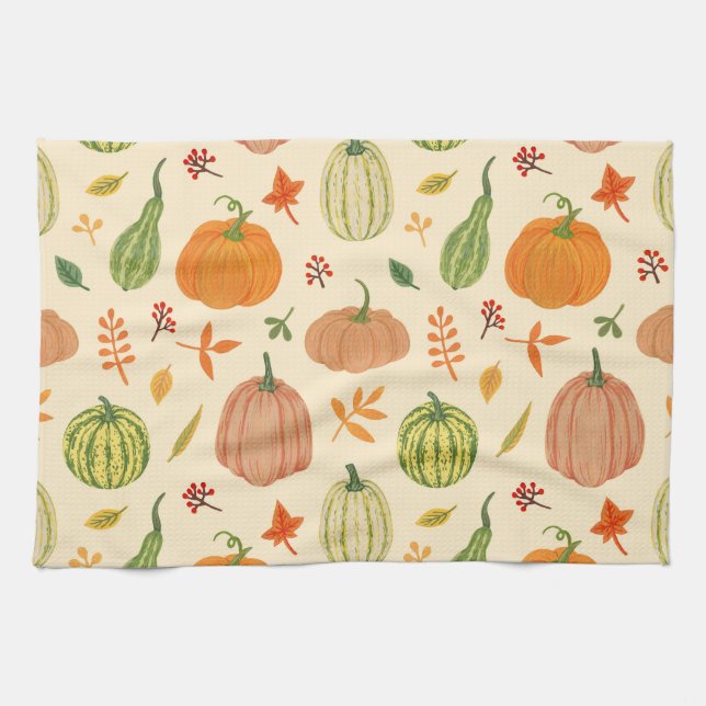 Linge De Cuisine Citrouille vert et orange, motif sans soudure. (Horizontal)