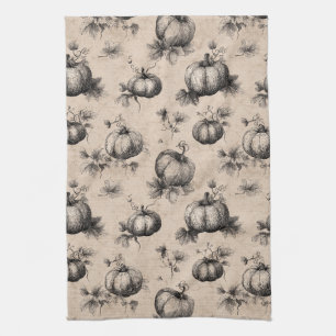 Linge De Cuisine Citrouille vintage et Motif de gravure de vigne