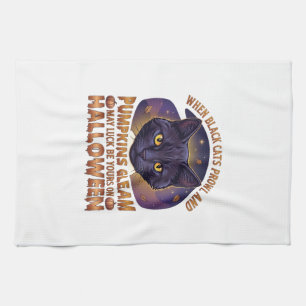 Linge De Cuisine Citrouilles Brillent Halloween Chat Noir Feuilles