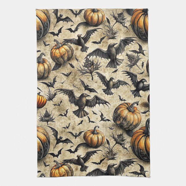 Linge De Cuisine Citrouilles Chauves-souris Corbeaux Automne Hallow (Vertical)