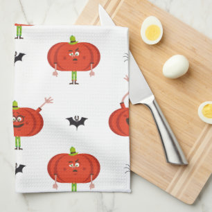 Linge De Cuisine Citrouilles d'halloween mignonnes, araignée et mot