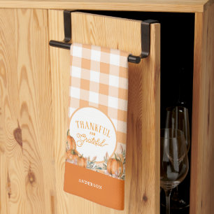 Linge De Cuisine Citrouilles Gingham de remerciement et de gratitud