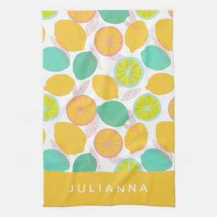 Linge De Cuisine Citrus citron Motif en Jaune Turquoise Personnalis