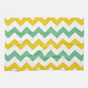 Linge De Cuisine Citrus et Lime Chevron Zigzags Jaune Vert