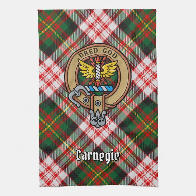 Linge De Cuisine Clan Carnegie Crest sur la robe Tartan (Vertical)