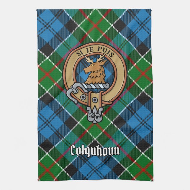 Linge De Cuisine Clan Colquhoun Crest sur Tartan (Vertical)
