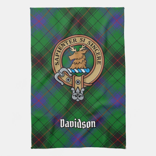 Linge De Cuisine Clan Davidson Crest sur Tartan (Vertical)