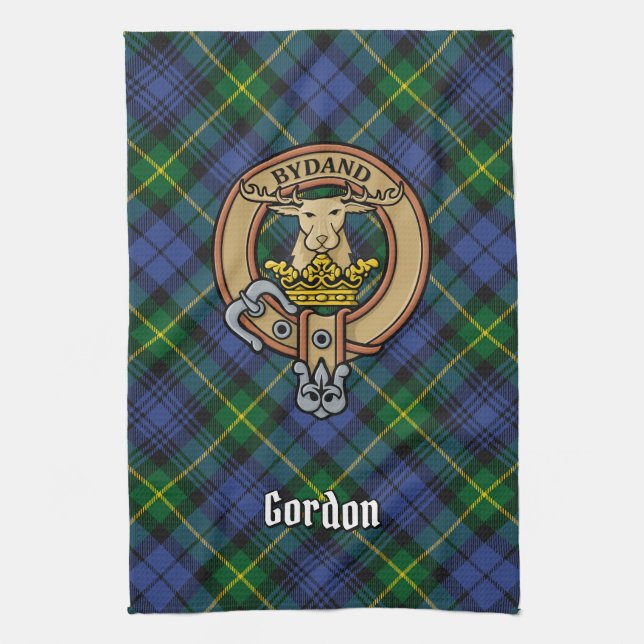 Linge De Cuisine Clan Gordon Crest sur Tartan Kitchen Towen (Vertical)