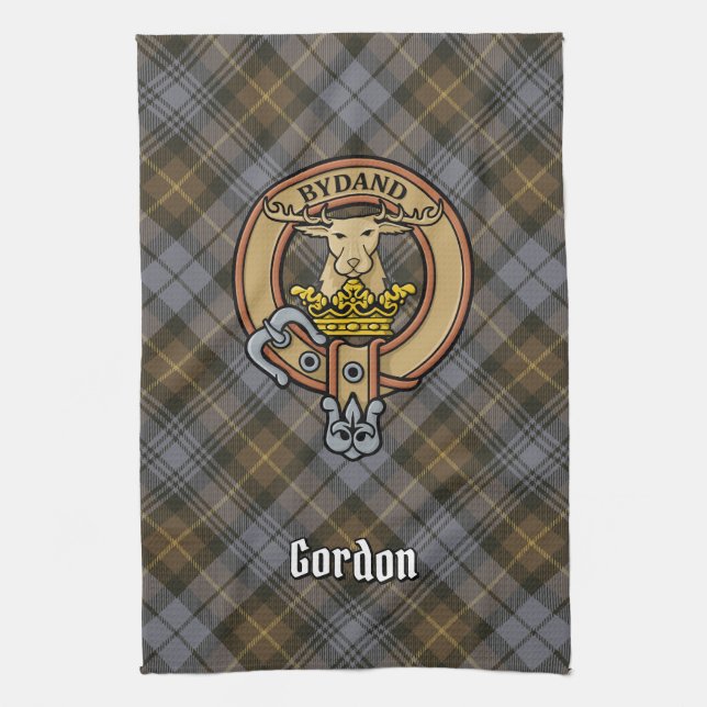 Linge De Cuisine Clan Gordon Crest sur Tartan Patiné (Vertical)