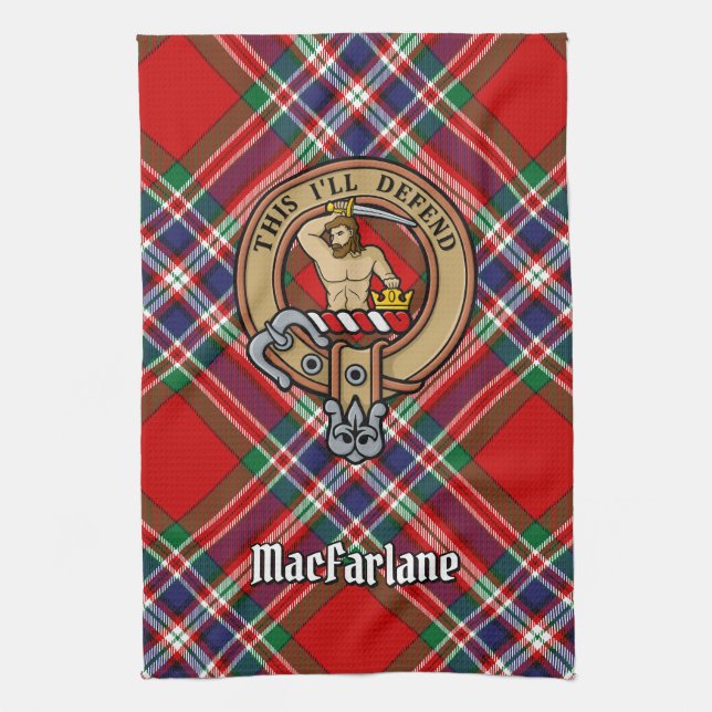 Linge De Cuisine Clan MacFarlane Crest sur Red Tartan (Vertical)