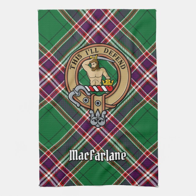 Linge De Cuisine Clan MacFarlane Crest sur Tartan de chasse moderne (Vertical)