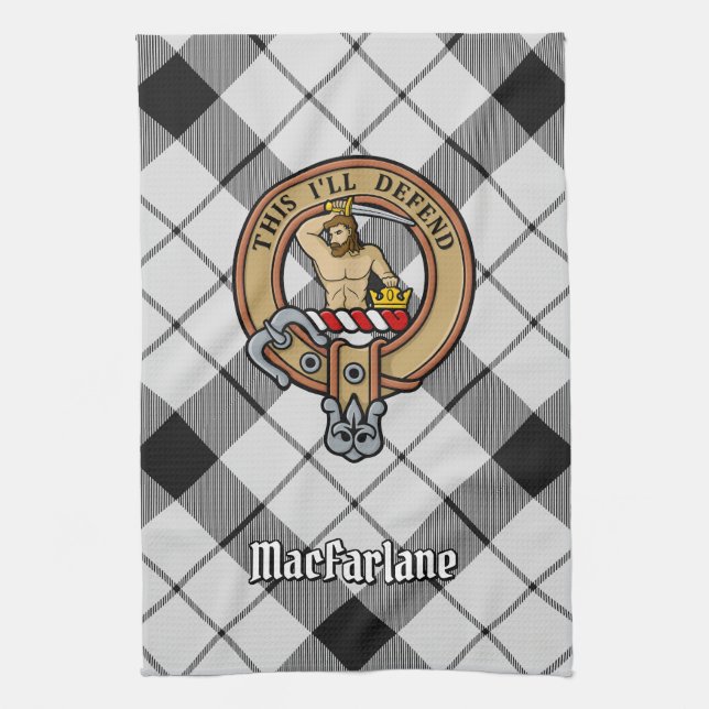 Linge De Cuisine Clan MacFarlane Crest sur tarte noir et blanc (Vertical)