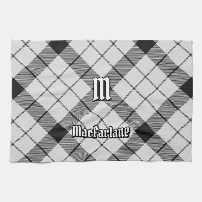 Linge De Cuisine Clan MacFarlane Tartan noir et blanc (Horizontal)