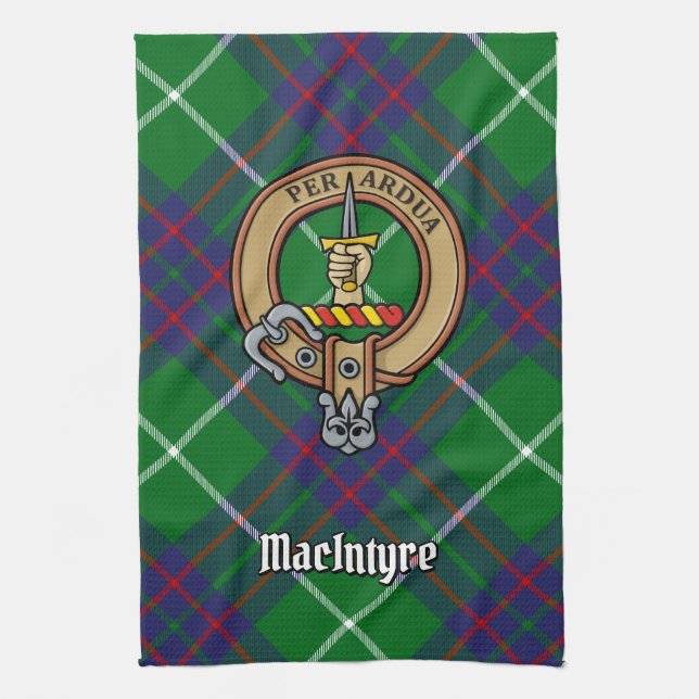 Linge De Cuisine Clan MacIntyre Crest sur la chasse Tartan (Vertical)