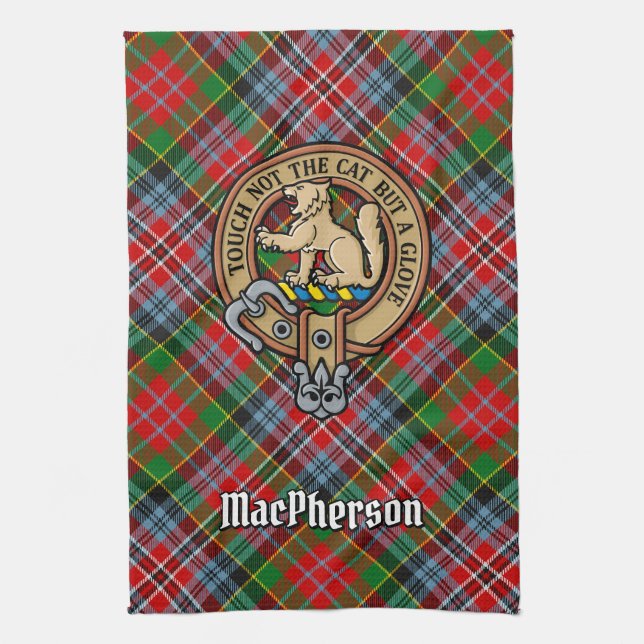 Linge De Cuisine Clan MacPherson Crest sur Tartan Kitchen Towel (Vertical)