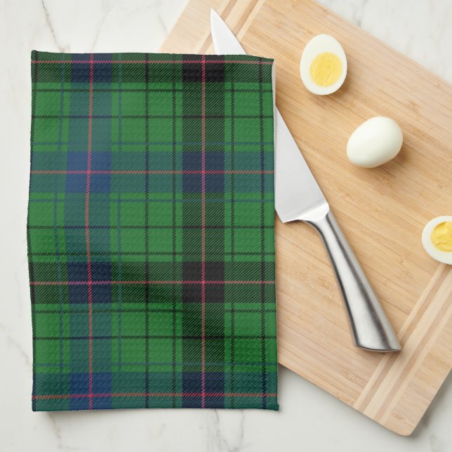 Linge De Cuisine Clan Plaid Davidson bleu vert noir Tartan (Quart Plié)