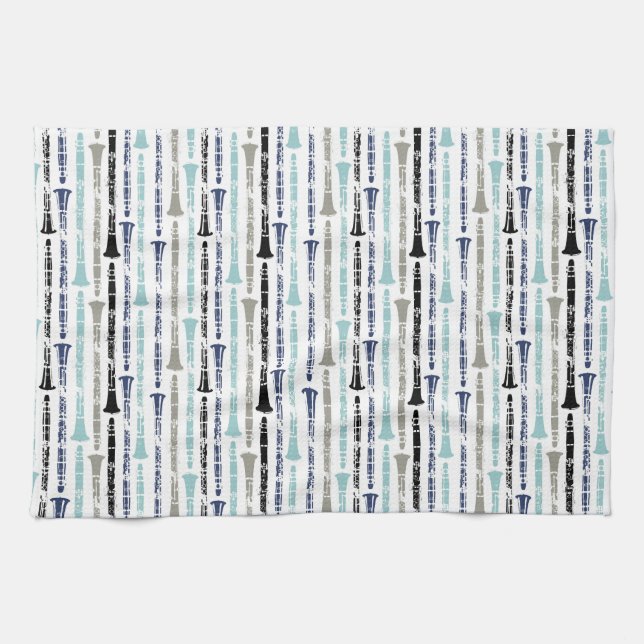 Linge De Cuisine Clarinets Grunge - Bleu et gris (Horizontal)