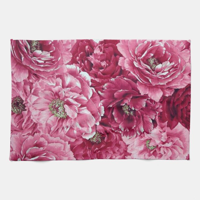 Linge De Cuisine Classic Pink Peonies Clusters Floral Cuisine Servi (Horizontal)