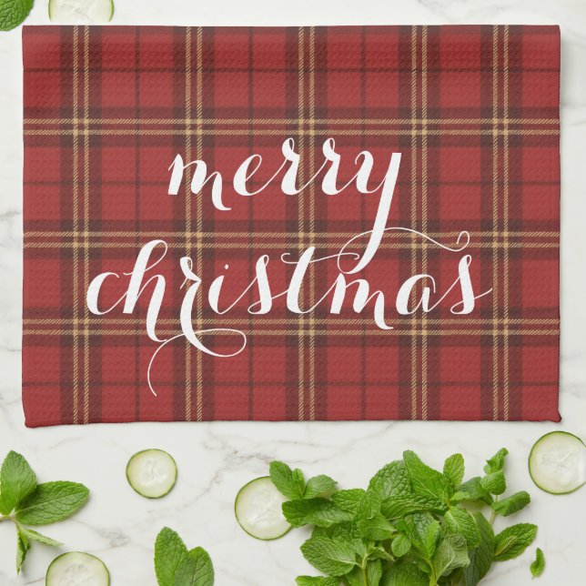Linge De Cuisine Classic Plaid Merry Christmas Festive -  (Plié)