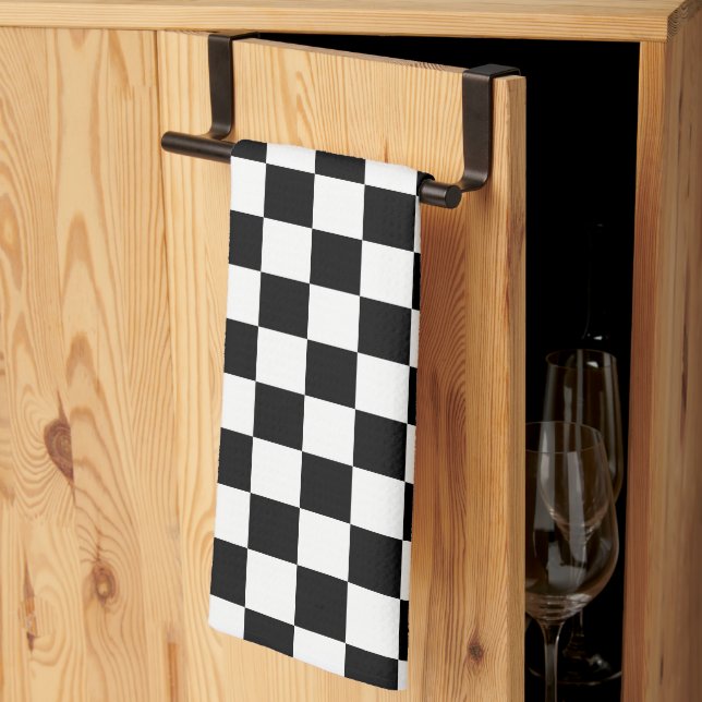 Linge De Cuisine Classic White with Black Square Pattern Style (Pliage en tiers)