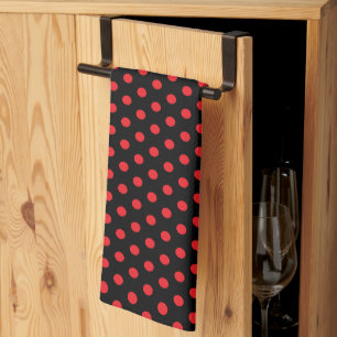 Linge De Cuisine Classique Cute Chic Retro Pois rouge sur Noir