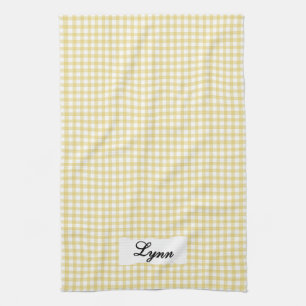 Linge De Cuisine Classique Gingham Jaune & Blanc Nom Personnalisé