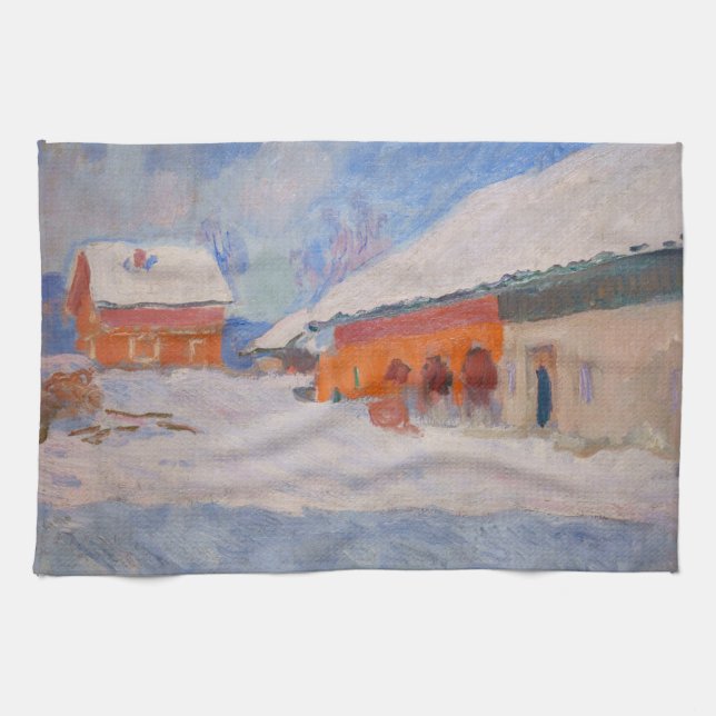 Linge De Cuisine Claude Monet - Norvège, Maisons rouges à Bjornegaa (Horizontal)
