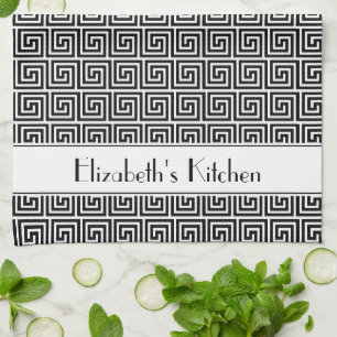 Linge De Cuisine Clé de méandre noire blanche