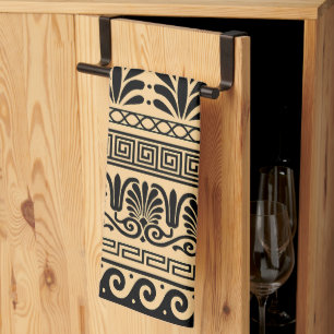 Linge De Cuisine Clé grecque, motif méditerranéen, marron