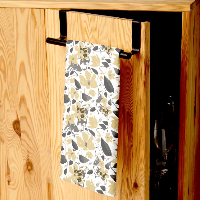 Linge De Cuisine Clematis Aquarelle gris Jaune Fleurs (Clematis Yellow Gray Watercolor Flowers Kitchen Towel from Studio Posies)