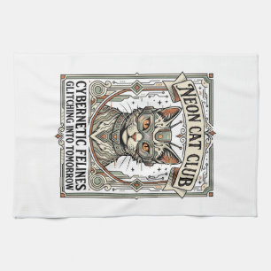 Linge De Cuisine Club Chat Néon Chat Cyberpunk Vintage Vector Art S