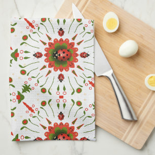 Linge De Cuisine Coccinelle de Noël Rouge Blanc Enfants Vert