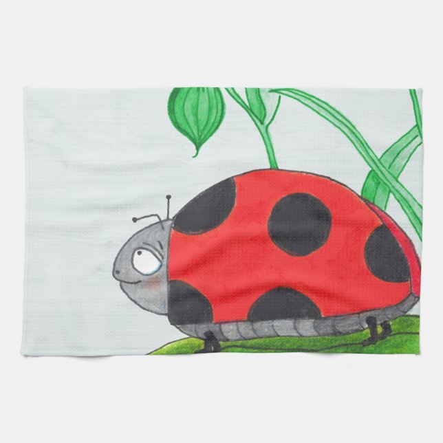 Linge De Cuisine Coccinelle rouge géante sur une feuille (Horizontal)