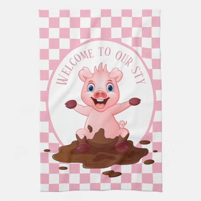 Linge De Cuisine cochon mignon sty ajouter du texte (Vertical)