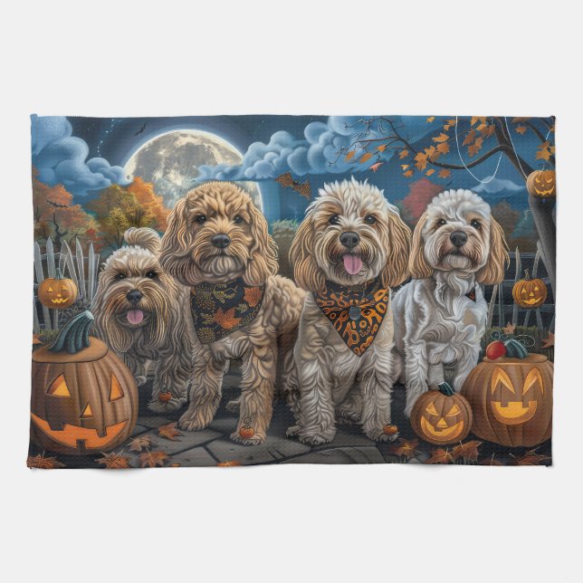 Linge De Cuisine Cockapoo Halloween Épouvantable (Horizontal)