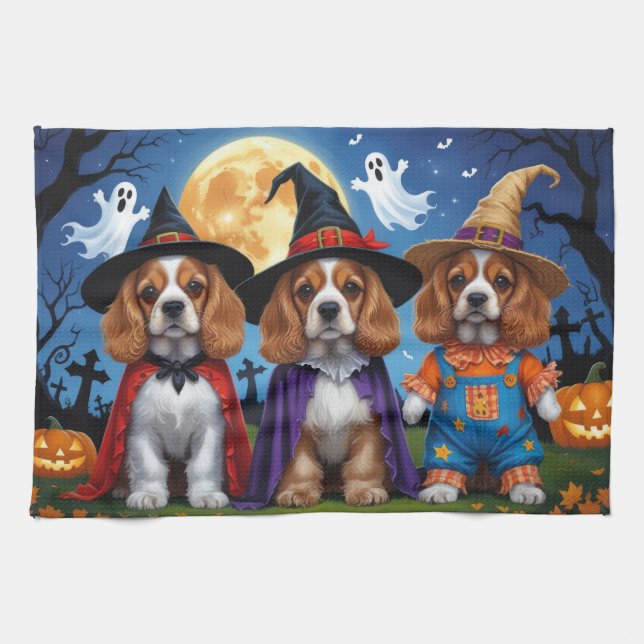 Linge De Cuisine Cocker Chiens espagnols Citrouille Halloween Funny (Horizontal)