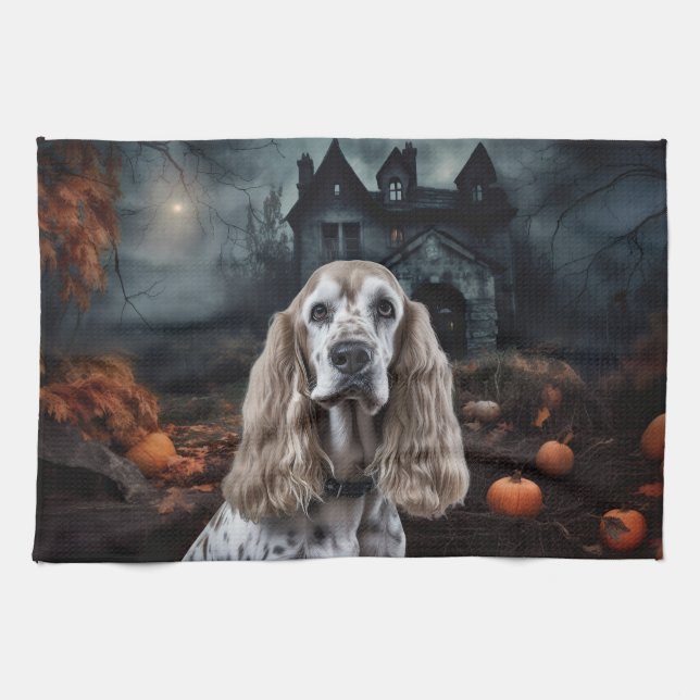 Linge De Cuisine Cocker Spaniel Halloween effroi (Horizontal)