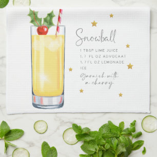 Linge De Cuisine Cocktail de Noël Snowball Recette Aquarelle