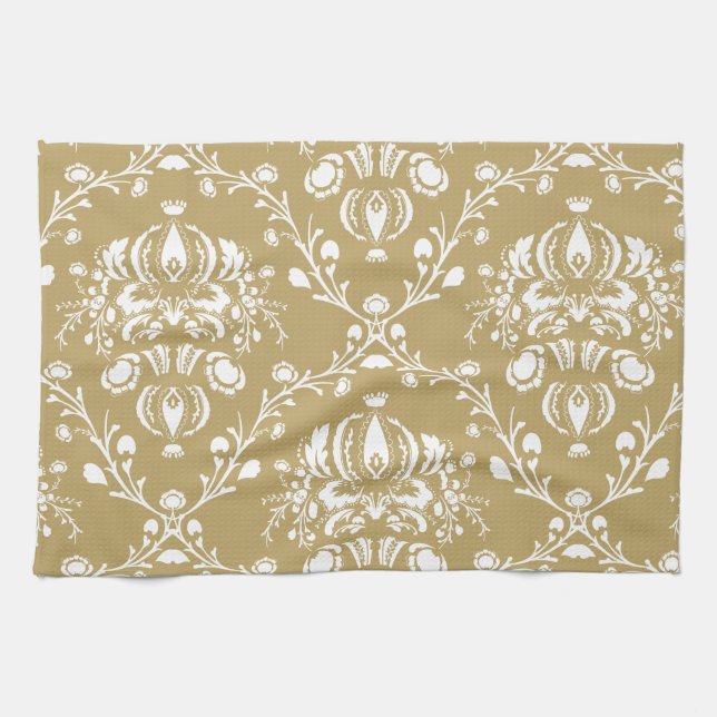 Linge De Cuisine Cocoa and Cream Damask (Horizontal)