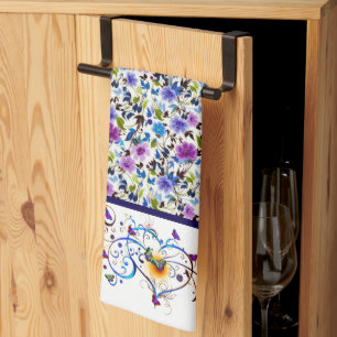 Linge De Cuisine Cœur et papillons floral
