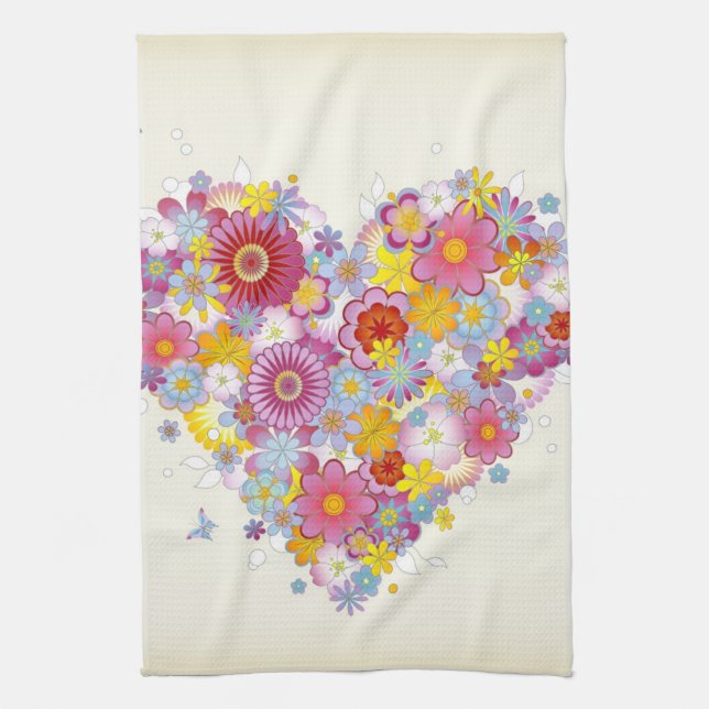 Linge De Cuisine Coeur floral avec des papillons (Vertical)
