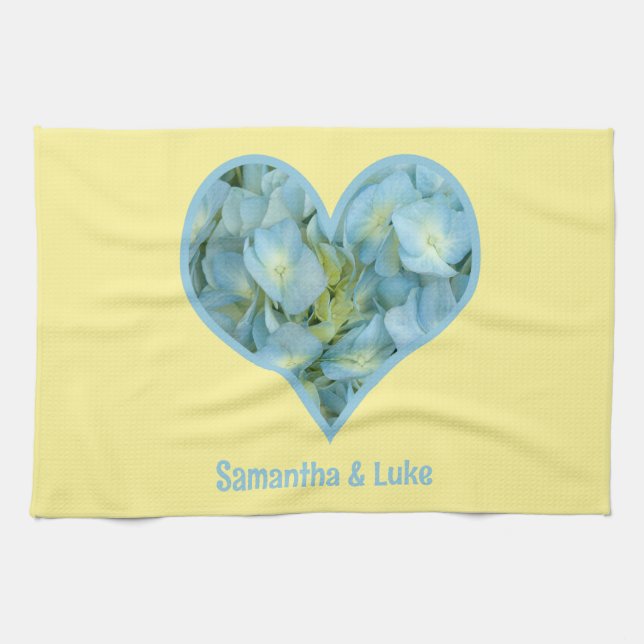 Linge De Cuisine Coeur Hydrangea avec texte personnalisé (Horizontal)
