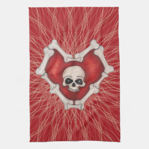 Linge De Cuisine Coeur Rouge déplaisant Avec Os Blancs Crâne Spiral