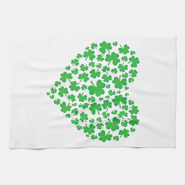 Linge De Cuisine Coeur vert irlandais de shamrock (Horizontal)