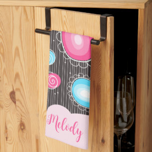 Linge De Cuisine Coeurs bleu rose blanc et nom floral des fleurs