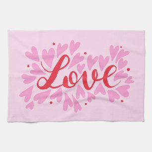 Linge De Cuisine Coeurs d'amour - rose et rouge