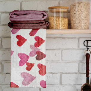 Linge De Cuisine Coeurs d'aquarelle de la Saint-Valentin - rose