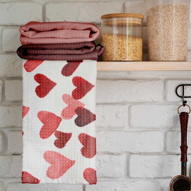 Linge De Cuisine Coeurs d'aquarelle de la Saint-Valentin - rouge (Créateur téléchargé)