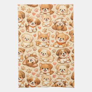 Linge De Cuisine Cœurs de chiot mignons motif aquarelle (2)