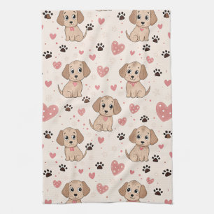 Linge De Cuisine Cœurs de chiot mignons motif aquarelle (4)